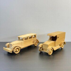 Set of 2 Handmade Model Wooden Truck, Vintage Car Ornament Model, Old Strong Veh